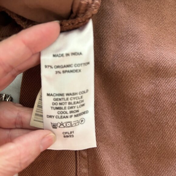 Quince Pants SZ4 Brown Organic Stretch Cotton Twill Wide-Leg Crop Relaxed - Picture 6 of 12